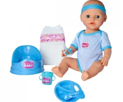 NEW BORN BABY POUPON BLEU 43CM BOIT FAIT PIPI