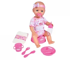 NEW BORN BABY POUPON ROSE 43CM BOIT FAIT PIPI